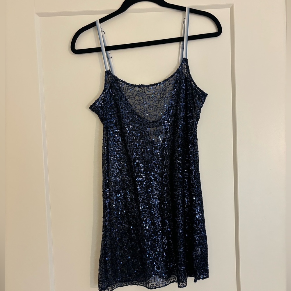Vintage Free People Intimately Sequin Slip Mini Dress - Navy